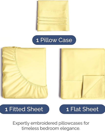 Twin XL Size 3 Piece Sheet Set - Comfy Breathable & Cooling Bed Sheets Set - Hotel Luxury Bedding for Women, Men, Kids, Teens, Boys & Girls - Deep Pockets, Ultra-Soft, Wrinkle Free - Oeko-Tex - Yellow