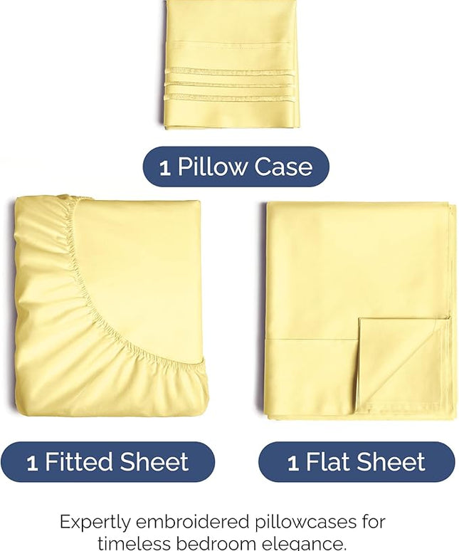 Twin XL Size 3 Piece Sheet Set - Comfy Breathable & Cooling Bed Sheets Set - Hotel Luxury Bedding for Women, Men, Kids, Teens, Boys & Girls - Deep Pockets, Ultra-Soft, Wrinkle Free - Oeko-Tex - Yellow
