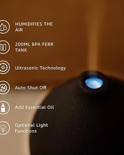 200ML Ceramic Essential Oil Diffuser - Ultrasonic Aromatherapy & Humidifier with 7-Color LED Lights, Auto Shut-Off, Black, 1H/3H/6H Timer | Scent for Home, Office, Yoga