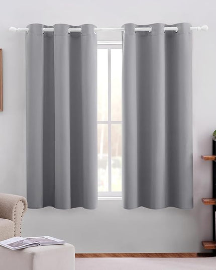 HOMEIDEAS Light Grey Blackout Curtains 42 X 63 Inch Length Set of 2 Panels Room Darkening Bedroom Curtains, Thermal Grommet Light Blocking Window Curtains for Living Room