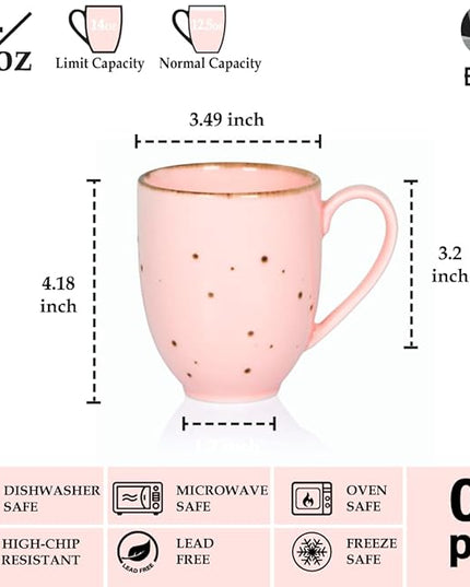 Coffee Mugs Set Of 6, 14 Oz Large Handle Heavy Duty Cups - Microwave Dishwasher Safe - Latte, Cappuccino, Tea, Cocoa, Mocha - Men, Women, Home Office Daily Use, Blossom Assorted Colors