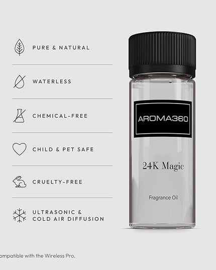 Aroma360-24K Magic Fragrance Oil Blend 50ML | Hotel Inspired Luxury Essential Oil Diffusers | Aromatherapy Scent Diffuser Oil | Citrus Beginning of Bergamot, Lemon & Lemongrass with Notes of Jasmine