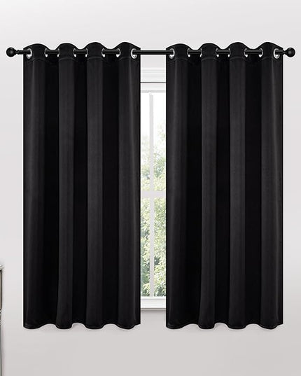 Joydeco Blackout Curtains 45 Inch Length 2 Panels Set, Thermal Insulated Long Curtains& Drapes 2 Burg, Room Darkening Grommet Drapes for Living Room Bedroom Window (W52 x L45 Inch, Black)