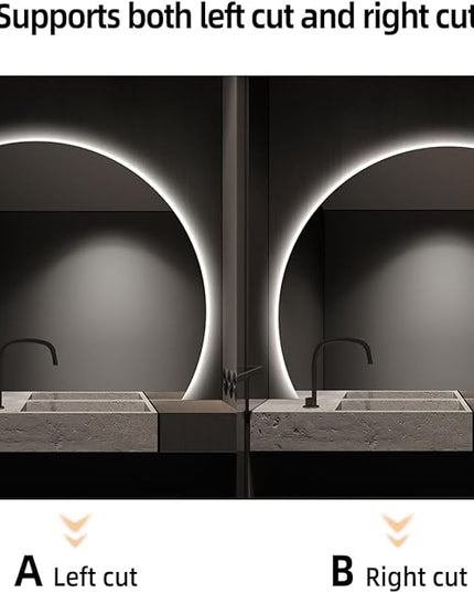 36" x 36" Half Moon LED Mirror for Bathroom, Backlit Lighted, Irregular 1/4 Round Lighted Mirror for Wall, Frameless Mirror for Vanity, Anti-Fog, Dimmable, CRI≥93, UL-Listed