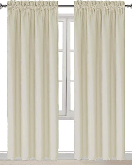 DWCN Blackout Curtains for Bedroom – Rod Pocket Thermal Insulated Noise Reducing Noise Reducing Drapes for Living Room, W 42 x L 84 Inch, 2 Panels, Light Beige