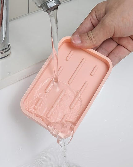 Silicone Kitchen Sink Organizer Tray for Multiple Usage,Easy Clean Sponges Holder for Kitchen Bathroom Counter or Sink,Dish Soap Dispenser,Scrubber,Bottle,Cup Pink 4.9”x 3.2”