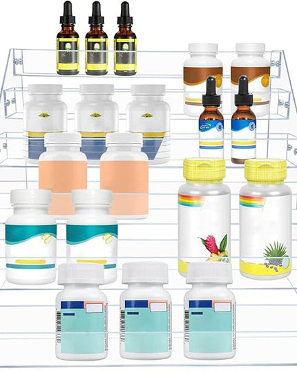 PMMASTO Tiered Spice Rack, Seasoning Organizer, Clear Acrylic Vertical Shelves Can Organizer for Countertop, Cabinet, Pantry, Kitchen Organization and Storage - 6 Tier