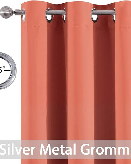 Yakamok 96 inch Long Solid Blackout Curtains with Grommet, Room Darkening Thermal Insulated Window Drapes for Bedroom (52x96 Inch, Coral Orange, 2 Panels)