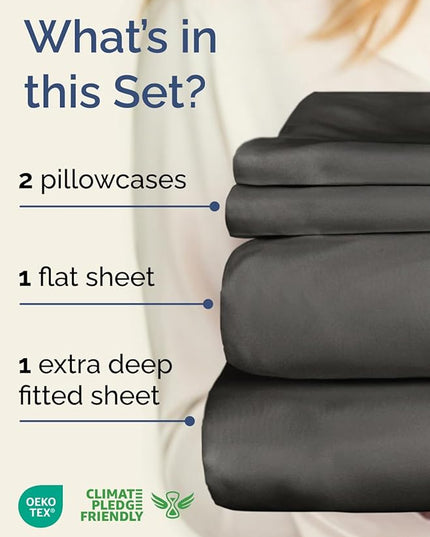 Extra Deep Twin XL Sheet Set - 4 Piece Breathable & Cooling Sheets - Hotel Luxury Bed Sheets Set - Easy & Secure Fit - Soft, Wrinkle Free & Comfy Sheets Set - Charcoal Sheet Set w/Extra Deep Pockets