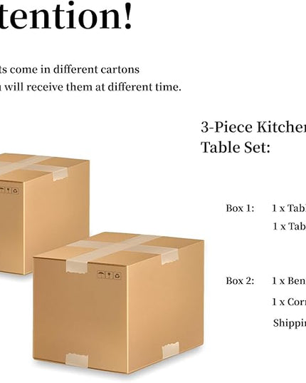 3 Piece Dining Table Set with Bench, 42.9 Inch Modern Kitchen Table with Left Seat Corner and 43.3 Inch Bench for Family Dining Room Furniture