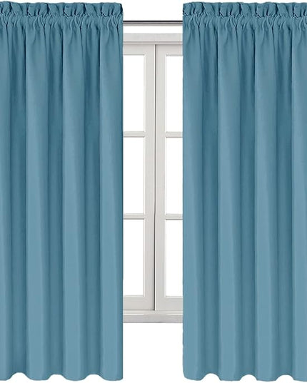 DWCN Blackout Curtains for Living Room Thermal Insulated, Energy Saving & Noise Reducing Bedroom Curtains, Stone Blue, W 42x L 63 Inch, Set of 2 Rod Pocket Curtain Panels