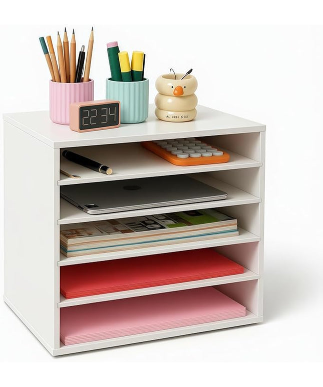 EMERIT Paper Organzier Wood Desktop Organizer Storage Letter Tray File Sorter with Adjustable Shelves for Home Office