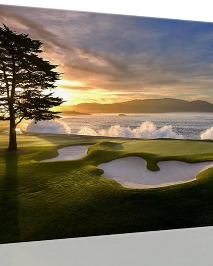 chenchenArt Pebble Beach Golf Course Wall Art Pictures Golf Course Poster Canvas Prints Golf Artwork Wall Decor for Living Room Bedroom Bathroom Home Decorations Framed Ready to Hang(18''H x 24''W)