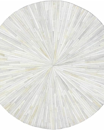𝐄𝐋𝐘𝐒𝐒𝐈𝐀 𝐃𝐄𝐂𝐎𝐑 𝐇𝐎𝐌𝐄 7X7 ft Round Rug, Leather Circle Area Rug - Luxurious Cowhide Handmade Leather Carpet - Hair On Natural Stripe Design for Bedroom, Living Room Rugs