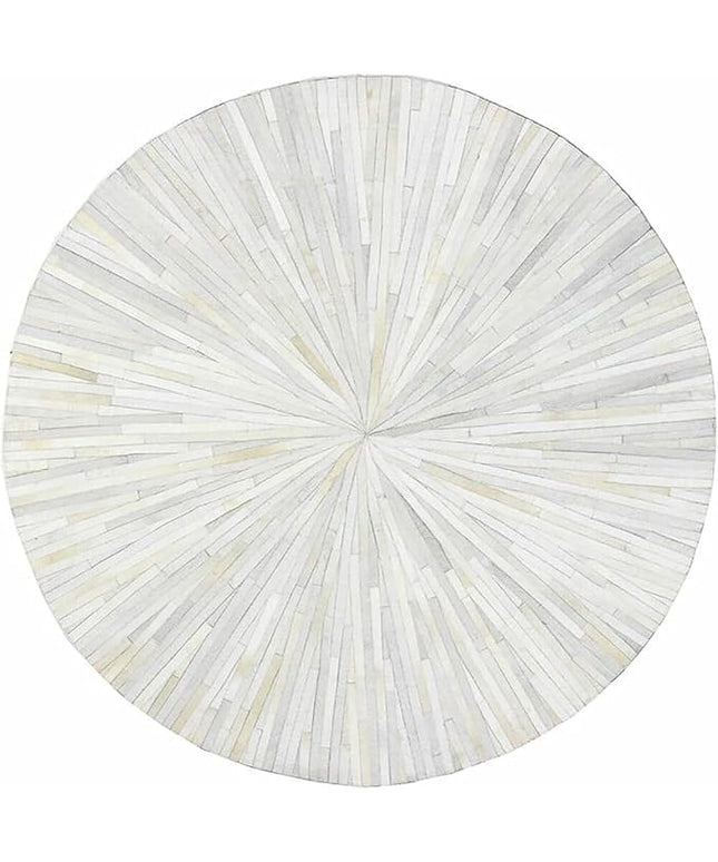 𝐄𝐋𝐘𝐒𝐒𝐈𝐀 𝐃𝐄𝐂𝐎𝐑 𝐇𝐎𝐌𝐄 7X7 ft Round Rug, Leather Circle Area Rug - Luxurious Cowhide Handmade Leather Carpet - Hair On Natural Stripe Design for Bedroom, Living Room Rugs