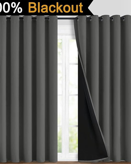 Yakamok Full Shade Curtain Panels, Heavy Duty Lined Curtains 84 Inches Long, Thermal Insulated Room Darkening Curtains with Black Liner for Bedroom(70" Width Each Panel, Dark Gray, 2 Panels)