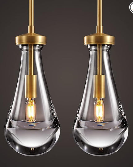 Raindrop Pendant Lights 2 Pack, Pendant Lights for Kitchen Island, Brass Rod Dining Room Light Fixture, Raindrop Chandelier, Pendant Lights for Living Room Hallway, Including Bulb