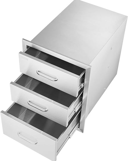 VEVOR 18x23 Inch Outdoor Kitchen Stainless Steel Triple Access BBQ Drawers with Chrome Handle, 18 x 23 x 23 Inch