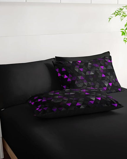 Geometric Violet Black Triangle Twin Size Comforter Set,Light Honeycomb Bedding Set 7 Piece in A Bag,Bed Sheet Set Geometry Decor,Microfiber Lightweight All Season