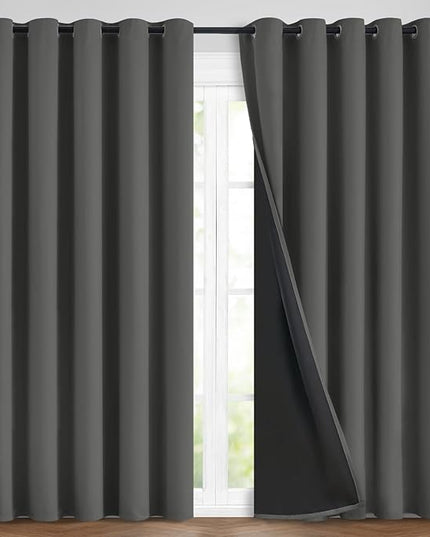 Yakamok Full Shade Curtain Panels, Heavy Duty Lined Curtains 84 Inches Long, Thermal Insulated Room Darkening Curtains with Black Liner for Bedroom(70" Width Each Panel, Dark Gray, 2 Panels)