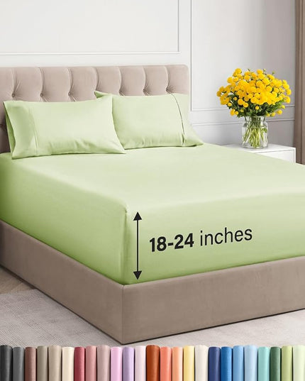 Extra Deep Twin XL Sheet Set - 4 Piece Breathable and Cooling Sheets - Hotel Luxury Bed Sheets Set - Easy Fit - Soft, Wrinkle Free and Comfy Sheets Set - Light Sage Sheet Set with Extra Deep Pockets