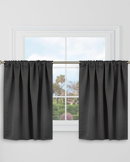 BGment Dark Grey Cafe Blackout Curtains 36 Inch Length for Half Windows - 34 x 36 inch Curtains Rod Pocket and Back Tab Thermal Insulated Room Darkening Short Curtains for Kitchen, 2 Window Panels