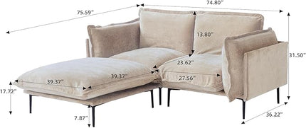 WJShome Modular Velvet Sectional Sofa with Chaise, 74" Modern L-Shaped Couch for Living Room, 3-Seater Sofa with Removable Cushions and 8" High Metal Legs, Easy to Clean, Oatmeal