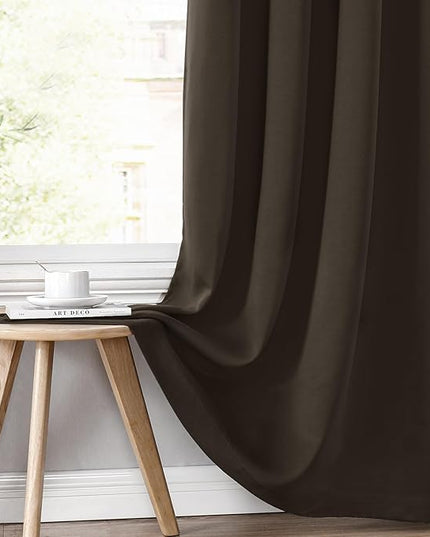 ChrisDowa 100% Blackout Curtains 63 inch Long for Bedroom with Black Liner, Extra Wide 2 Thick Layers Total Blackout Thermal Insulated Grommet Window Curtains 2 Panels Set (Brown, 60 x 63 Inch)