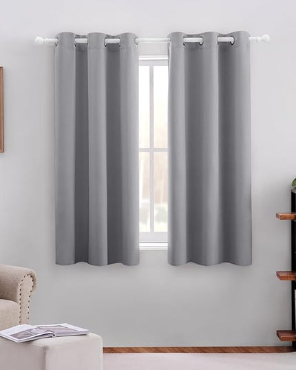 HOMEIDEAS Light Grey Kitchen Blackout Short Curtain Panels for Bedroom, Thermal Insulated Grommet Top Blackout Drapes (2 Panels, W38 x L45)