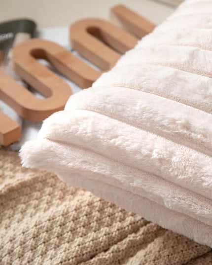 DEELAND Pack of 2,Double-Sided Faux Fur Plush Decorative Throw Pillow Covers Fuzzy Striped Soft Pillowcase Cushion Covers for Sofa Couch Bedroom Beige 20x20 inch