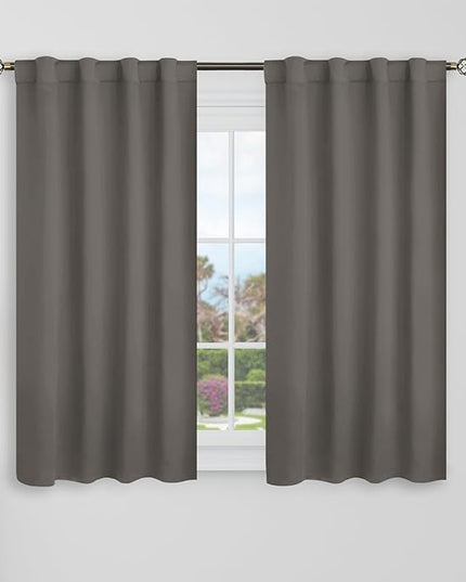 BGment Grey Short Blackout Curtains 40 Inch Length for Bedroom - 34 x 40 inch Small Windows Curtains Thermal Insulated Room Darkening Rod Pocket and Back Tab Drapes for Kitchen/Cafe Room, 2 Panels