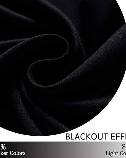 Yakamok Functional Thermal Insulated Eyelet Top Room Darkening Curtain Panels, Energy Efficient Kitchen Grommet Top Curtains for Short Window/Basement (52W by 36L, Black, 2 Panels)