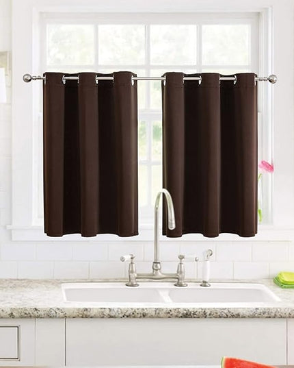 ChrisDowa Small Window Curtains for Kitchen and Bedroom - Grommet Short Thermal Insulated Room Darkening Curtains (2 Panels, Brown, 42 x 36 Inch)
