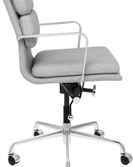 Laura Davidson Furniture SOHO II Padded Management Office Chair - Mid Back Desk Chair with Arm Rest, Swivel & Cushion Availability, Made of Poly-Cotton Fabric, Grey Fabric, Computer Chair