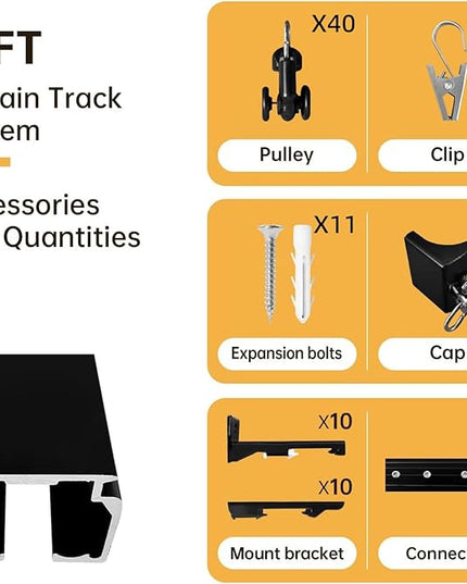 Curtain Tracks Ceiling Wall Mounted Heavy-Duty Curtains Rails Room Divider Track for Living Bedroom Shower Black 3FT To 15 FT