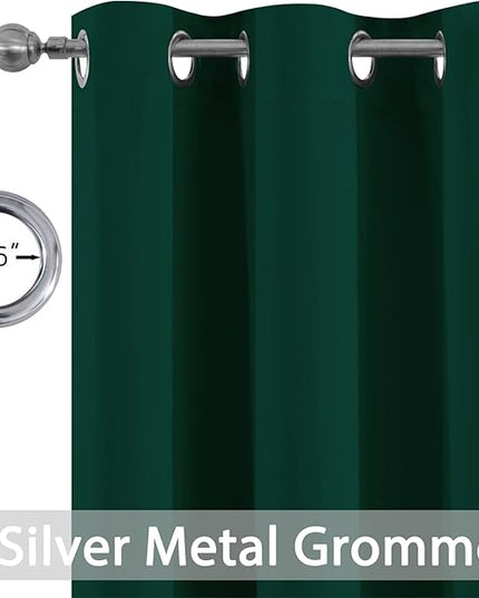 Yakamok Dark Green Blackout Curtains for Bedroom, Light Blocking Window Treatment Drapes Solid Grommet Top Curtains for Living Room,42W x 84L,2 Panels