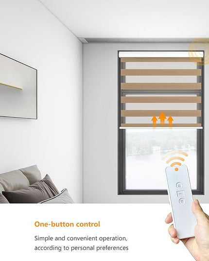Motorized Zebra Blinds Rechargeable with Remote Blackout Cordless Zebra Shade Smart Electric Curtains for Windows and Privacy Light Filtering Roller Shades, 30" W x 72" H Brown