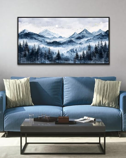 ERQINHUA Black Framed Canvas Wall Art For Bedroom Large Wall Decorations For Living Room Modern Office Mural Misty and Fog Forest Painting Mountain Landscape Pictures Artworks Home Decor 20x40 In