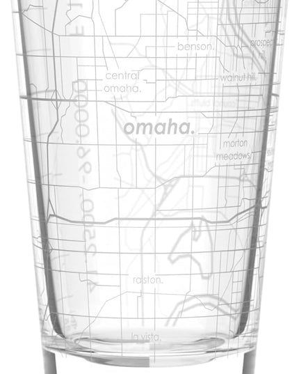 Well Told Engraved Omaha Nebraska Map Pint Glass, Etched Beer Gift (16 oz, Clear) City Map Pint, Custom City Glassware, Gifts For Beer Lovers