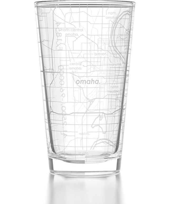 Well Told Engraved Omaha Nebraska Map Pint Glass, Etched Beer Gift (16 oz, Clear) City Map Pint, Custom City Glassware, Gifts For Beer Lovers