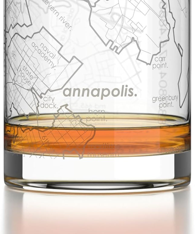 Well Told Engraved Annapolis Maryland Map Rocks Glass, Old Fashioned Glassware (11 oz, Clear) Etched Bourbon Tumbler, Gifts For Whiskey Lovers