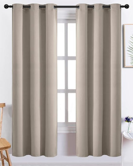 Yakamok Room Darkening Natural Blackout Curtains Thermal Insulated Grommet Curtain Panels for Bedroom, 38W x 72L, Natural, 2 Panels