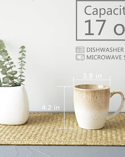 Bosmarlin Ceramic Coffee Mug Set of 4, 17 Oz, 4 Colors to Choose, Tea Cups, Dishwasher and Microwave Safe, Reactive Glaze (Brown)
