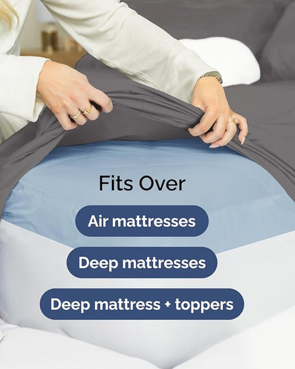 Extra Deep Queen Sheet Set - 6 Piece Breathable and Cooling Sheets - Hotel Luxury Bed Sheets Set - Easy & Secure Fit - Soft, Wrinkle Free and Comfy Sheets Set - Grey Sheet Set with Extra Deep Pockets