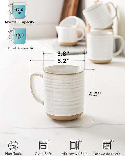 LE TAUCI Coffee Mugs 18 oz,Ceramic Mug Set, Coffee Cups for Latte, Hot Tea, Cappuccino, Mocha, Cocoa, Dishwasher Safe, Suit For Housewarming Wedding- 3.8 inch, Set of 4, Arctic White