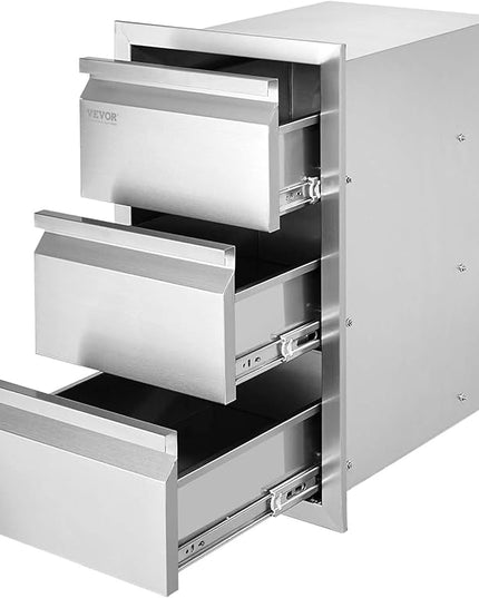 VEVOR Outdoor Kitchen Drawers 14.7" W x 25.4" H x 18.7" D, Box Frame Style Flush Mount BBQ Drawers with Stainless Steel Handle, BBQ Island Drawers for Outdoor Kitchens or Patio Grill Station