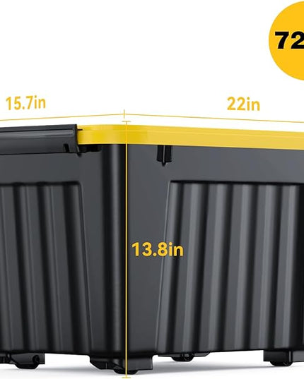 Nazhura 72Quart Plastic Storage Bin, Stackable and Nestable Storage Boxes with White Lids and Secure Latching Buckles, Large Storage Container (Black/Yellow, 72Quart-6Pack)