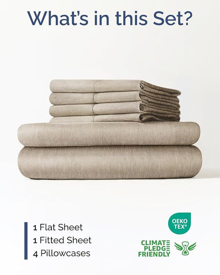 Extra Deep King Sheet Set - 6 Piece Breathable and Cooling Sheets - Hotel Luxury Bed Sheets Set - Easy Fit - Soft, Wrinkle Free and Comfy Sheets Set - Heathered Beige Sheet Set with Extra Deep Pockets
