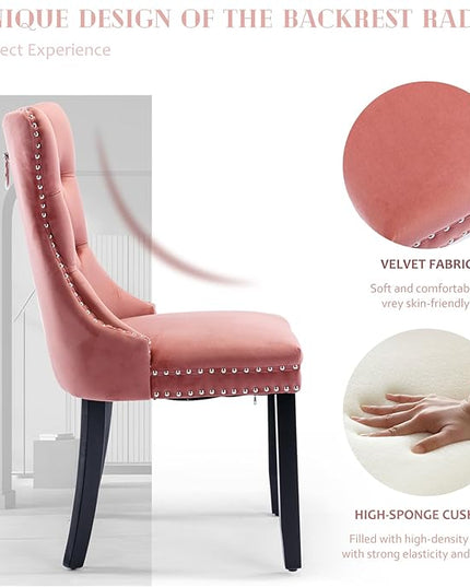 SoarFlash Velvet Dining Chairs Set of 6, Tall Back Side Chair, Modern Upholstered High-end Tufted Side Chair with Button Back Ring, Solid Wood Legs (Pink)