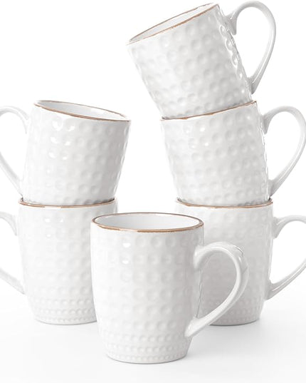 famiware Coffee Mugs Sets for 6, 12 oz Mug Set, Coffee Cups with Handle for Coffee, Tea, Cocoa and Milk, Microwave and Dishwasher Safe, White Circle